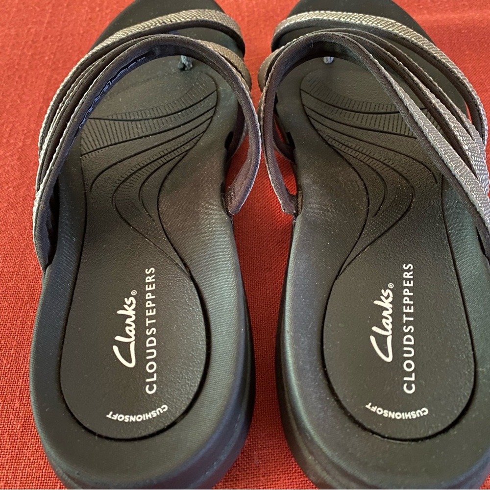 Clarks Cloudsteppers Glide Hi Iris Sandals Strappy Black Silver Women’s Size 10M - Picture 9 of 10